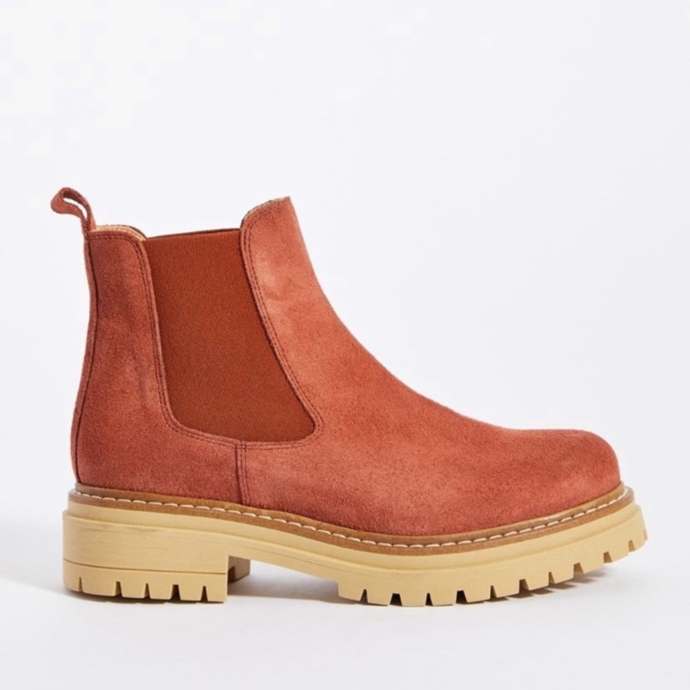 Anthropologie Suede Platform Chelsea Boots